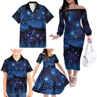 New Zealand Kea Bird Family Matching Off The Shoulder Long Sleeve Dress and Hawaiian Shirt Maori Tattoo and Silver Fern Matariki Style LT03 - Polynesian Pride