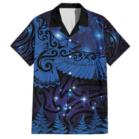 New Zealand Kea Bird Family Matching Off The Shoulder Long Sleeve Dress and Hawaiian Shirt Maori Tattoo and Silver Fern Matariki Style LT03 Dad's Shirt - Short Sleeve Blue - Polynesian Pride