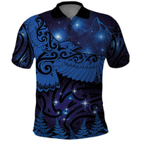 New Zealand Kea Bird Polo Shirt Maori Tattoo and Silver Fern Matariki Style LT03 Blue - Polynesian Pride