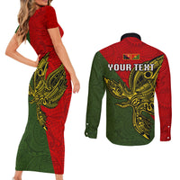 Custom Papua New Guinea Eastern Highlands Province Couples Matching Short Sleeve Bodycon Dress and Long Sleeve Button Shirts PNG Birds Of Paradise Polynesian Arty Style LT03 - Polynesian Pride
