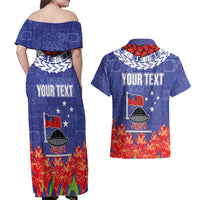 FAST Party Samoa Couples Matching Off Shoulder Maxi Dress and Hawaiian Shirt Ula Fala Teuila Polynesian Tapa Pattern