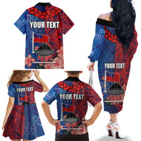 CHOGM FAST Samoa 2024 Family Matching Off The Shoulder Long Sleeve Dress and Hawaiian Shirt Samoan Tapa Tribal and Ornament Pattern with Hibiscus LT03 - Polynesian Pride