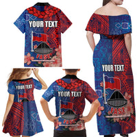 CHOGM FAST Samoa 2024 Family Matching Off Shoulder Maxi Dress and Hawaiian Shirt Samoan Tapa Tribal and Ornament Pattern with Hibiscus LT03 - Polynesian Pride