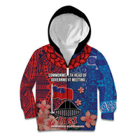 CHOGM FAST Samoa 2024 Kid Hoodie Samoan Tapa Tribal and Ornament Pattern with Hibiscus LT03 Zip Hoodie Blue - Polynesian Pride