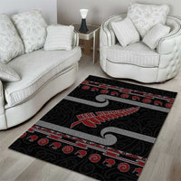 New Zealand Christmas Area Rug Meri Kirihimete Silver Fern Knit Style Red Color LT03 - Polynesian Pride