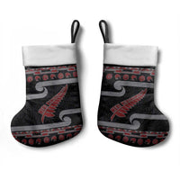 New Zealand Christmas Stocking Meri Kirihimete Silver Fern Knit Style Red Color - Polynesian Pride