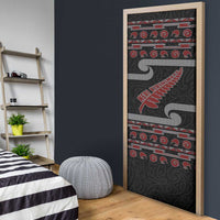 New Zealand Christmas Door Cover Meri Kirihimete Silver Fern Knit Style Red Color LT03 - Polynesian Pride