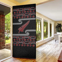 New Zealand Christmas Door Cover Meri Kirihimete Silver Fern Knit Style Red Color LT03 - Polynesian Pride