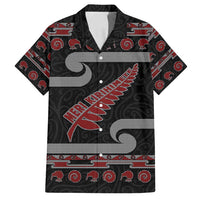 New Zealand Christmas Family Matching Off Shoulder Short Dress and Hawaiian Shirt Meri Kirihimete Silver Fern Knit Style Red Color LT03 Dad's Shirt - Short Sleeve Red - Polynesian Pride