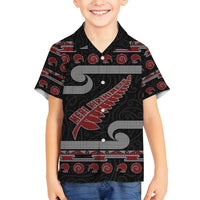 New Zealand Christmas Family Matching Off Shoulder Short Dress and Hawaiian Shirt Meri Kirihimete Silver Fern Knit Style Red Color LT03 Son's Shirt Red - Polynesian Pride