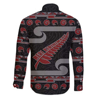 New Zealand Christmas Family Matching Summer Maxi Dress and Hawaiian Shirt Meri Kirihimete Silver Fern Knit Style Red Color LT03 - Polynesian Pride