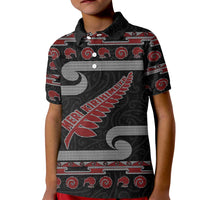 New Zealand Christmas Kid Polo Shirt Meri Kirihimete Silver Fern Knit Style Red Color LT03 Kid Red - Polynesian Pride
