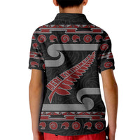 New Zealand Christmas Kid Polo Shirt Meri Kirihimete Silver Fern Knit Style Red Color LT03 - Polynesian Pride