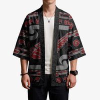 New Zealand Christmas Kimono Meri Kirihimete Silver Fern Knit Style Red Color - Polynesian Pride