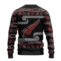 New Zealand Christmas Ugly Christmas Sweater Meri Kirihimete Silver Fern Knit Style Red Color LT03 - Polynesian Pride