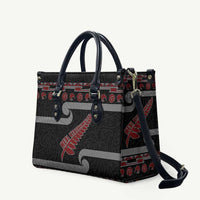 New Zealand Christmas Leather Bag Meri Kirihimete Silver Fern Knit Style Red Color - Polynesian Pride
