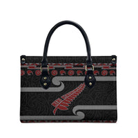 New Zealand Christmas Leather Bag Meri Kirihimete Silver Fern Knit Style Red Color - Polynesian Pride