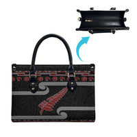 New Zealand Christmas Leather Bag Meri Kirihimete Silver Fern Knit Style Red Color - Polynesian Pride