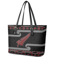 New Zealand Christmas Leather Tote Bag Meri Kirihimete Silver Fern Knit Style Red Color LT03 - Polynesian Pride
