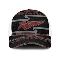 New Zealand Christmas Mesh Trucker Cap Meri Kirihimete Silver Fern Knit Style Red Color - Polynesian Pride
