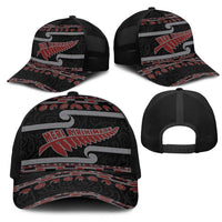 New Zealand Christmas Mesh Trucker Cap Meri Kirihimete Silver Fern Knit Style Red Color - Polynesian Pride