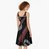 New Zealand Christmas Midi Dress Meri Kirihimete Silver Fern Knit Style Red Color LT03 - Polynesian Pride