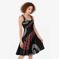 New Zealand Christmas Midi Dress Meri Kirihimete Silver Fern Knit Style Red Color LT03 - Polynesian Pride