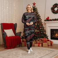 New Zealand Christmas Pajama Set Meri Kirihimete Silver Fern Knit Style Red Color - Polynesian Pride