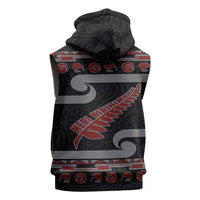 New Zealand Christmas Sleeveless Zip Hoodie Meri Kirihimete Silver Fern Knit Style Red Color LT03 - Polynesian Pride