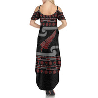 New Zealand Christmas Summer Maxi Dress Meri Kirihimete Silver Fern Knit Style Red Color LT03 - Polynesian Pride