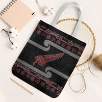 New Zealand Christmas Tote Bag Meri Kirihimete Silver Fern Knit Style Red Color LT03 White Strap One Size Red - Polynesian Pride