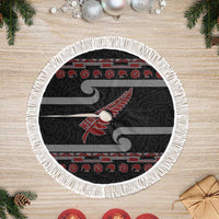 New Zealand Christmas Tree Skirt Meri Kirihimete Silver Fern Knit Style Red Color - Polynesian Pride