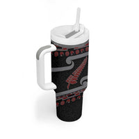 New Zealand Christmas Tumbler With Handle Meri Kirihimete Silver Fern Knit Style Red Color LT03 - Polynesian Pride