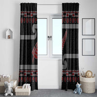 New Zealand Christmas Window Curtain Meri Kirihimete Silver Fern Knit Style Red Color - Polynesian Pride