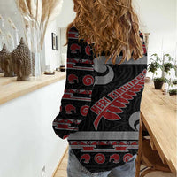 New Zealand Christmas Women Casual Shirt Meri Kirihimete Silver Fern Knit Style Red Color LT03 - Polynesian Pride