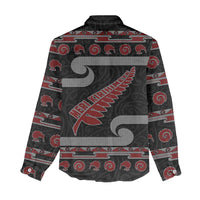 New Zealand Christmas Women Casual Shirt Meri Kirihimete Silver Fern Knit Style Red Color LT03 - Polynesian Pride