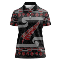 New Zealand Christmas Women Polo Shirt Meri Kirihimete Silver Fern Knit Style Red Color LT03 Female Red - Polynesian Pride
