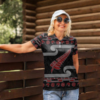 New Zealand Christmas Women Polo Shirt Meri Kirihimete Silver Fern Knit Style Red Color LT03 - Polynesian Pride