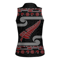New Zealand Christmas Women Sleeveless Polo Shirt Meri Kirihimete Silver Fern Knit Style Red Color - Polynesian Pride