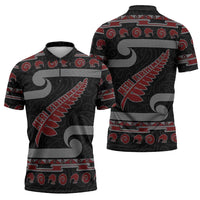 New Zealand Christmas Zipper Polo Shirt Meri Kirihimete Silver Fern Knit Style Red Color - Polynesian Pride