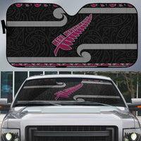 New Zealand Christmas Auto Sun Shade Meri Kirihimete Silver Fern Knit Style Pink Color LT03 Pink - Polynesian Pride