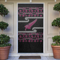 New Zealand Christmas Door Cover Meri Kirihimete Silver Fern Knit Style Pink Color LT03 Pink - Polynesian Pride