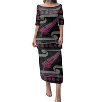 New Zealand Christmas Family Matching Puletasi and Hawaiian Shirt Meri Kirihimete Silver Fern Knit Style Pink Color - Polynesian Pride