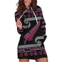 New Zealand Christmas Hoodie Dress Meri Kirihimete Silver Fern Knit Style Pink Color LT03 Pink - Polynesian Pride