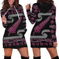 New Zealand Christmas Hoodie Dress Meri Kirihimete Silver Fern Knit Style Pink Color LT03 - Polynesian Pride