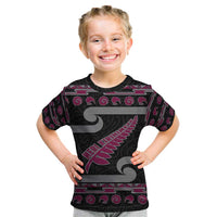 New Zealand Christmas Kid T Shirt Meri Kirihimete Silver Fern Knit Style Pink Color LT03 Pink - Polynesian Pride