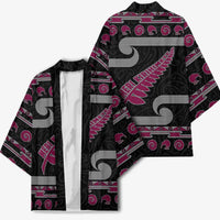 New Zealand Christmas Kimono Meri Kirihimete Silver Fern Knit Style Pink Color LT03 - Polynesian Pride