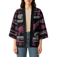New Zealand Christmas Kimono Meri Kirihimete Silver Fern Knit Style Pink Color LT03 - Polynesian Pride
