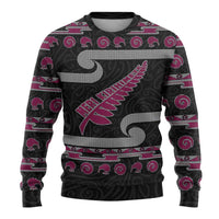 New Zealand Christmas Ugly Christmas Sweater Meri Kirihimete Silver Fern Knit Style Pink Color LT03 - Polynesian Pride