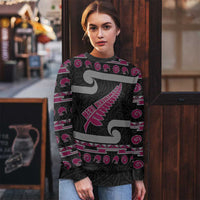 New Zealand Christmas Ugly Christmas Sweater Meri Kirihimete Silver Fern Knit Style Pink Color LT03 - Polynesian Pride